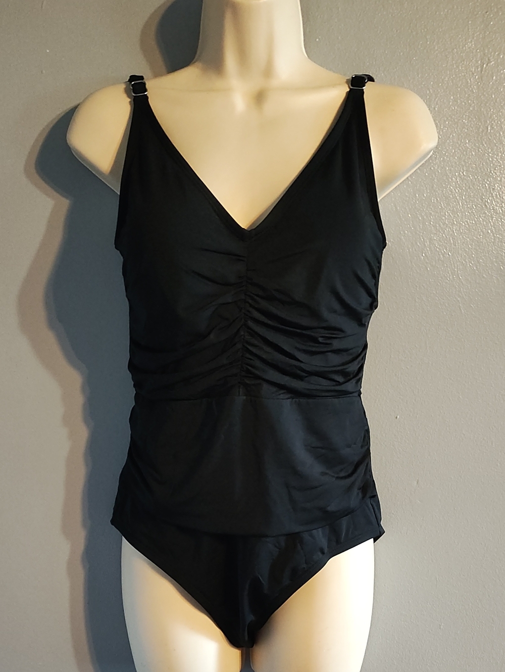 Jantzen Black Ruched V-Neck One-Piece Swimsuit